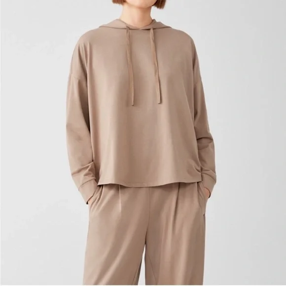 Eileen Fisher Organic French Terry Crop Hoodie Lounge Top - Picture 3 of 5